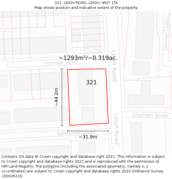 321, LEIGH ROAD, LEIGH, WN7 1TA: Plot and title map