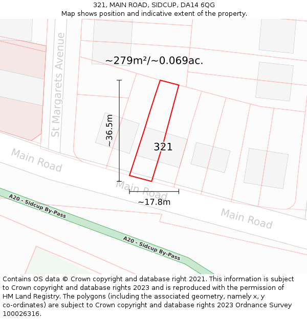 321, MAIN ROAD, SIDCUP, DA14 6QG: Plot and title map