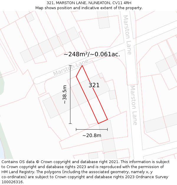 321, MARSTON LANE, NUNEATON, CV11 4RH: Plot and title map