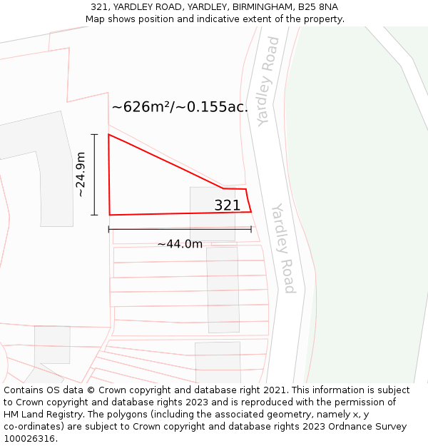 321, YARDLEY ROAD, YARDLEY, BIRMINGHAM, B25 8NA: Plot and title map