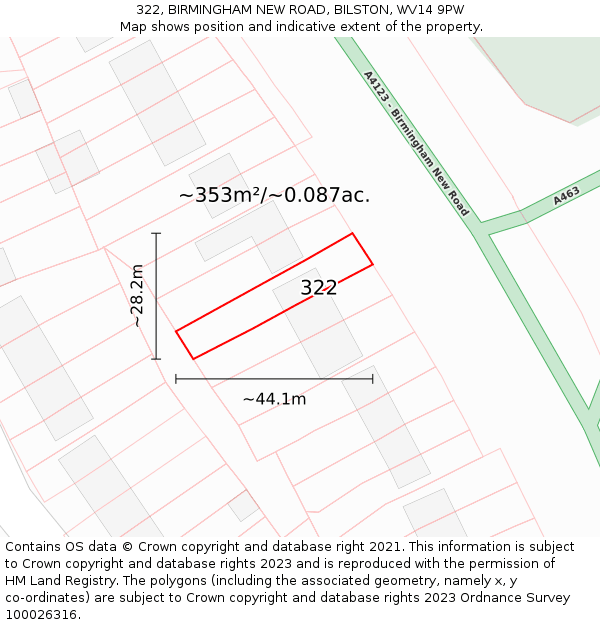 322, BIRMINGHAM NEW ROAD, BILSTON, WV14 9PW: Plot and title map