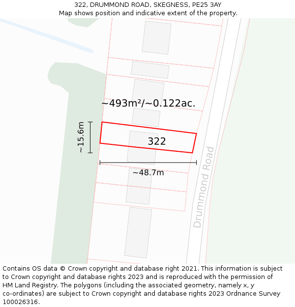 322, DRUMMOND ROAD, SKEGNESS, PE25 3AY: Plot and title map
