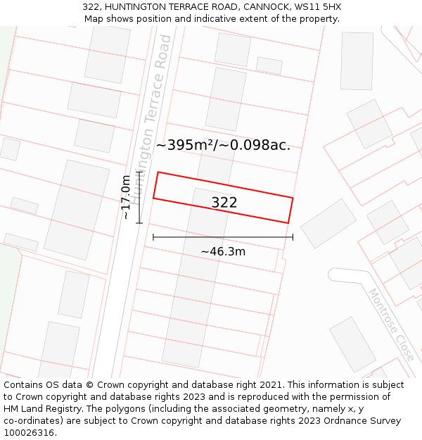 322, HUNTINGTON TERRACE ROAD, CANNOCK, WS11 5HX: Plot and title map