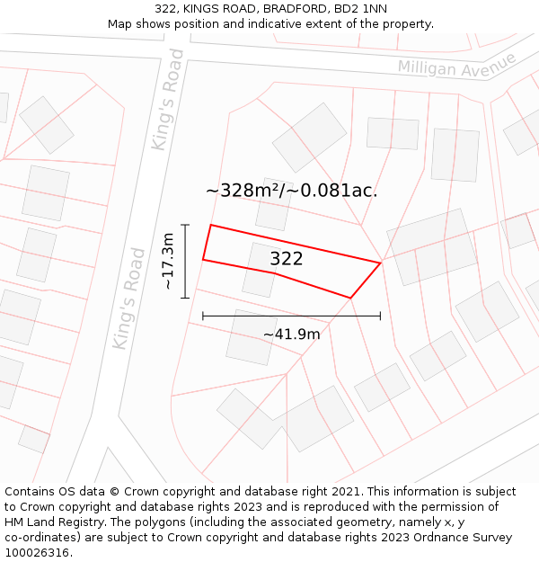 322, KINGS ROAD, BRADFORD, BD2 1NN: Plot and title map
