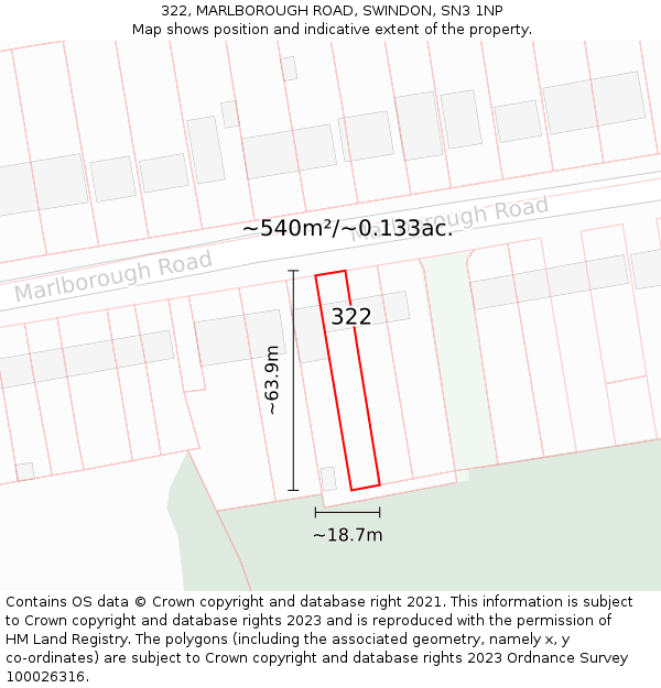 322, MARLBOROUGH ROAD, SWINDON, SN3 1NP: Plot and title map