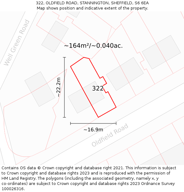 322, OLDFIELD ROAD, STANNINGTON, SHEFFIELD, S6 6EA: Plot and title map