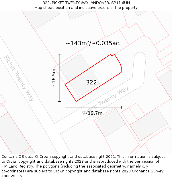 322, PICKET TWENTY WAY, ANDOVER, SP11 6UH: Plot and title map