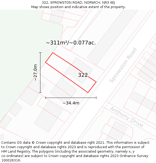 322, SPROWSTON ROAD, NORWICH, NR3 4EJ: Plot and title map