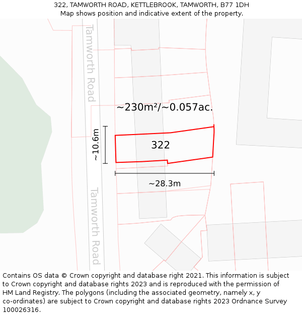 322, TAMWORTH ROAD, KETTLEBROOK, TAMWORTH, B77 1DH: Plot and title map