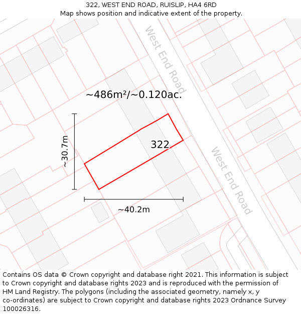 322, WEST END ROAD, RUISLIP, HA4 6RD: Plot and title map