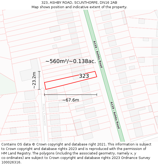 323, ASHBY ROAD, SCUNTHORPE, DN16 2AB: Plot and title map