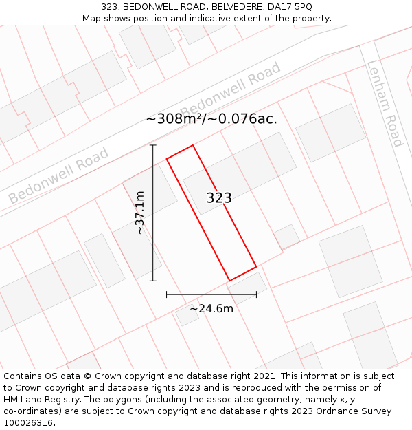 323, BEDONWELL ROAD, BELVEDERE, DA17 5PQ: Plot and title map