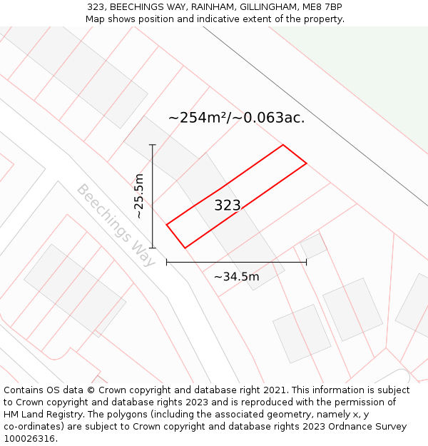 323, BEECHINGS WAY, RAINHAM, GILLINGHAM, ME8 7BP: Plot and title map