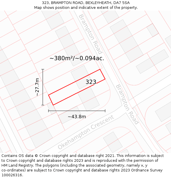 323, BRAMPTON ROAD, BEXLEYHEATH, DA7 5SA: Plot and title map