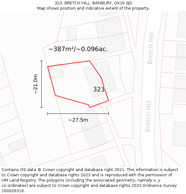 323, BRETCH HILL, BANBURY, OX16 0JD: Plot and title map