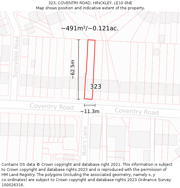 323, COVENTRY ROAD, HINCKLEY, LE10 0NE: Plot and title map
