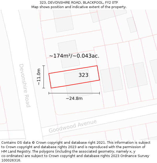 323, DEVONSHIRE ROAD, BLACKPOOL, FY2 0TP: Plot and title map