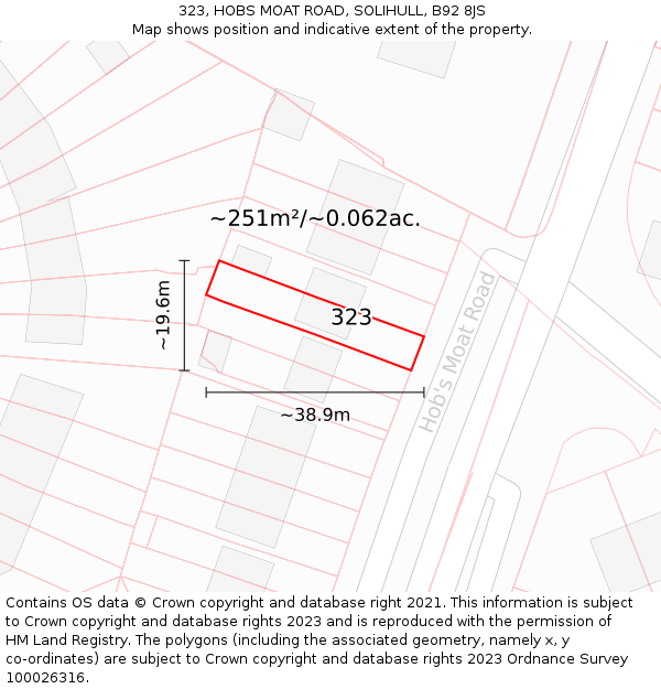 323, HOBS MOAT ROAD, SOLIHULL, B92 8JS: Plot and title map