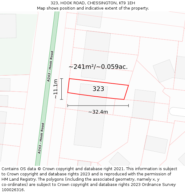 323, HOOK ROAD, CHESSINGTON, KT9 1EH: Plot and title map