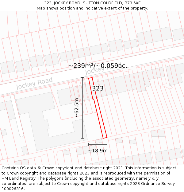 323, JOCKEY ROAD, SUTTON COLDFIELD, B73 5XE: Plot and title map