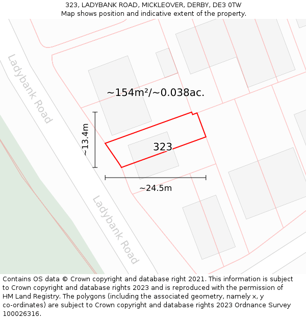 323, LADYBANK ROAD, MICKLEOVER, DERBY, DE3 0TW: Plot and title map