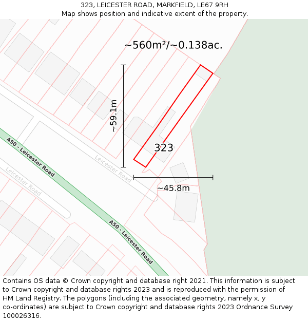 323, LEICESTER ROAD, MARKFIELD, LE67 9RH: Plot and title map