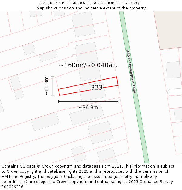 323, MESSINGHAM ROAD, SCUNTHORPE, DN17 2QZ: Plot and title map