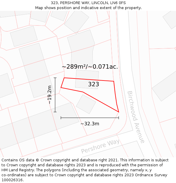 323, PERSHORE WAY, LINCOLN, LN6 0FS: Plot and title map