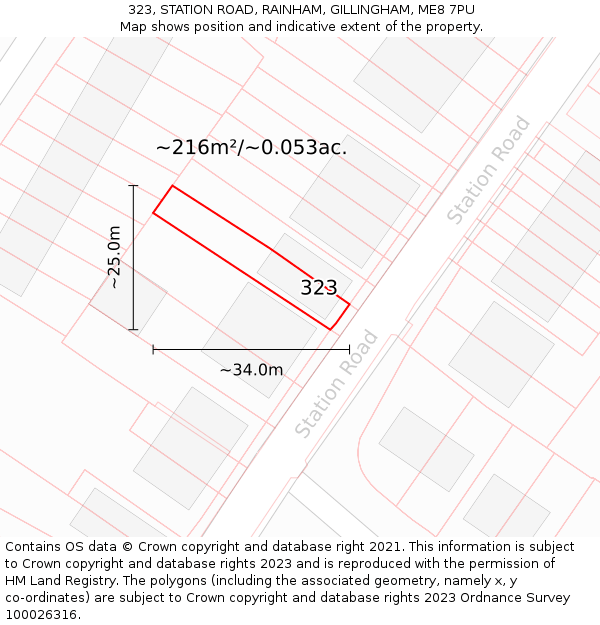 323, STATION ROAD, RAINHAM, GILLINGHAM, ME8 7PU: Plot and title map