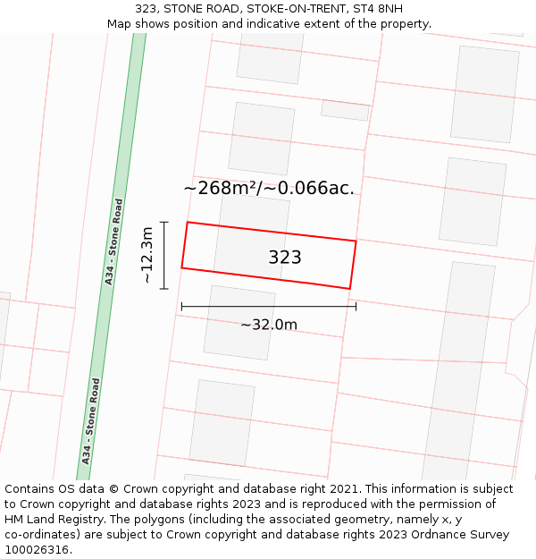 323, STONE ROAD, STOKE-ON-TRENT, ST4 8NH: Plot and title map