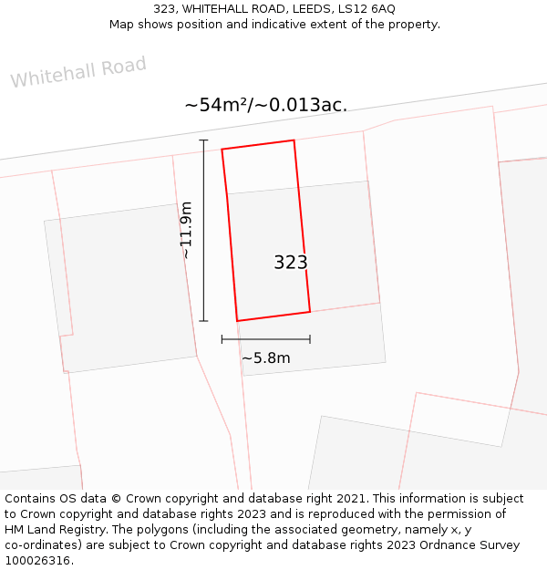 323, WHITEHALL ROAD, LEEDS, LS12 6AQ: Plot and title map