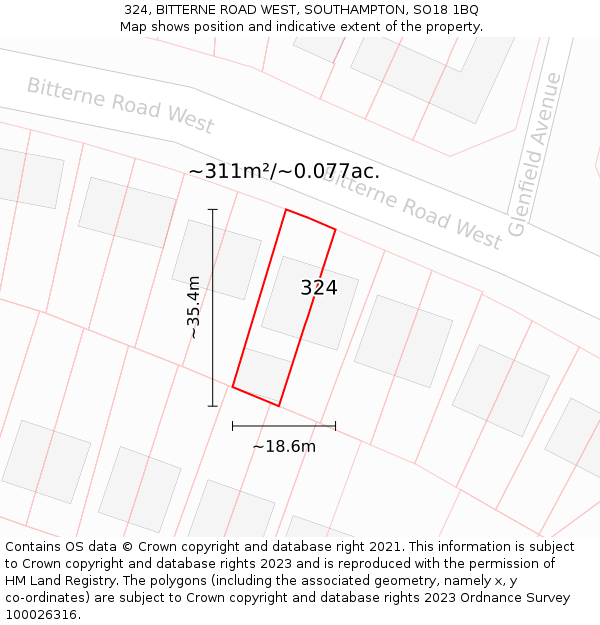 324, BITTERNE ROAD WEST, SOUTHAMPTON, SO18 1BQ: Plot and title map