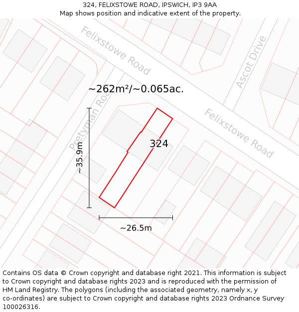 324, FELIXSTOWE ROAD, IPSWICH, IP3 9AA: Plot and title map