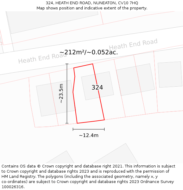 324, HEATH END ROAD, NUNEATON, CV10 7HQ: Plot and title map