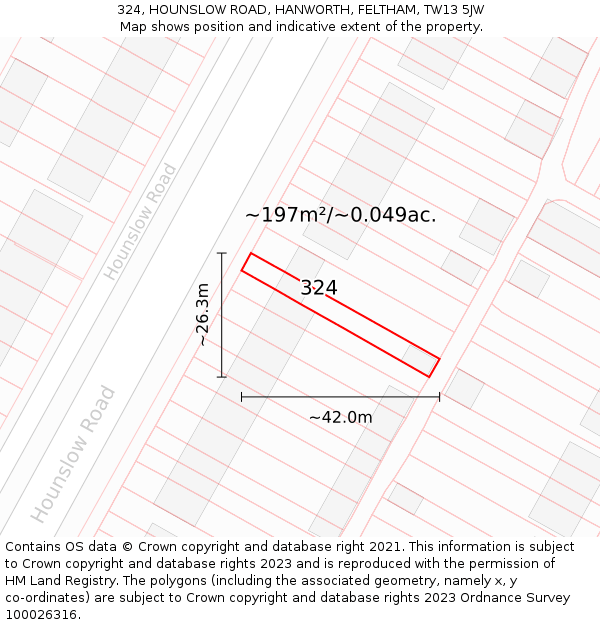 324, HOUNSLOW ROAD, HANWORTH, FELTHAM, TW13 5JW: Plot and title map