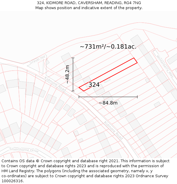 324, KIDMORE ROAD, CAVERSHAM, READING, RG4 7NG: Plot and title map