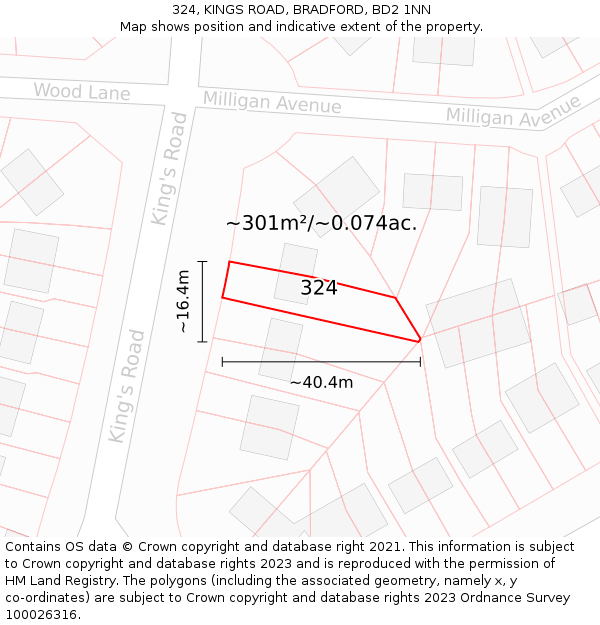 324, KINGS ROAD, BRADFORD, BD2 1NN: Plot and title map