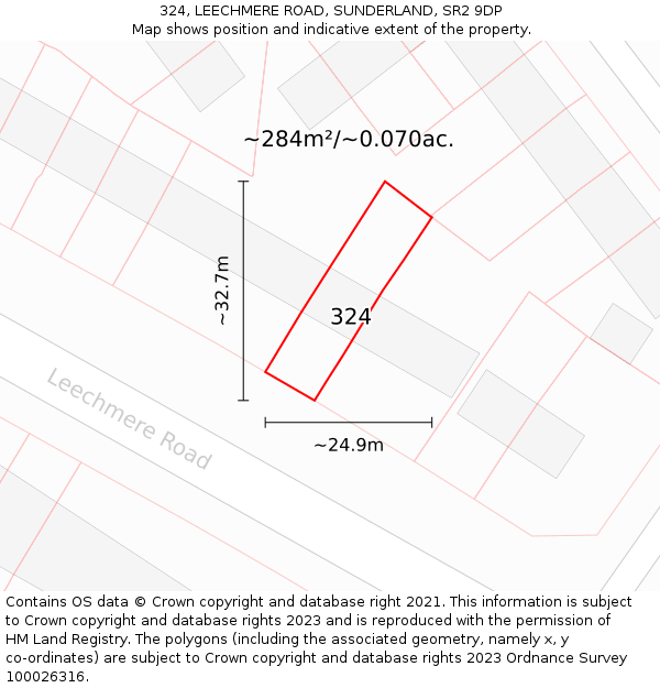 324, LEECHMERE ROAD, SUNDERLAND, SR2 9DP: Plot and title map