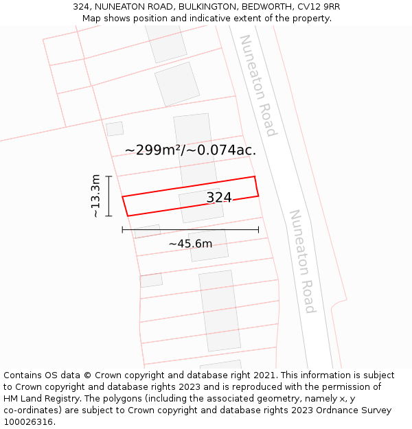 324, NUNEATON ROAD, BULKINGTON, BEDWORTH, CV12 9RR: Plot and title map