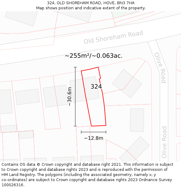 324, OLD SHOREHAM ROAD, HOVE, BN3 7HA: Plot and title map