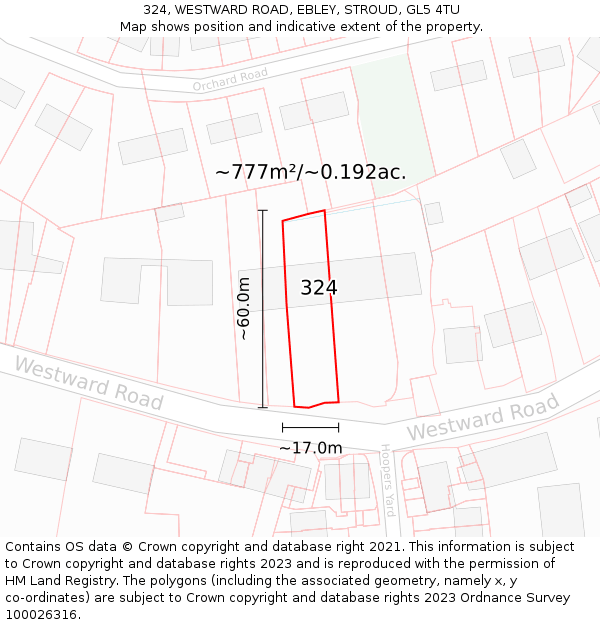 324, WESTWARD ROAD, EBLEY, STROUD, GL5 4TU: Plot and title map