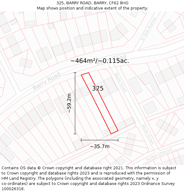 325, BARRY ROAD, BARRY, CF62 8HG: Plot and title map