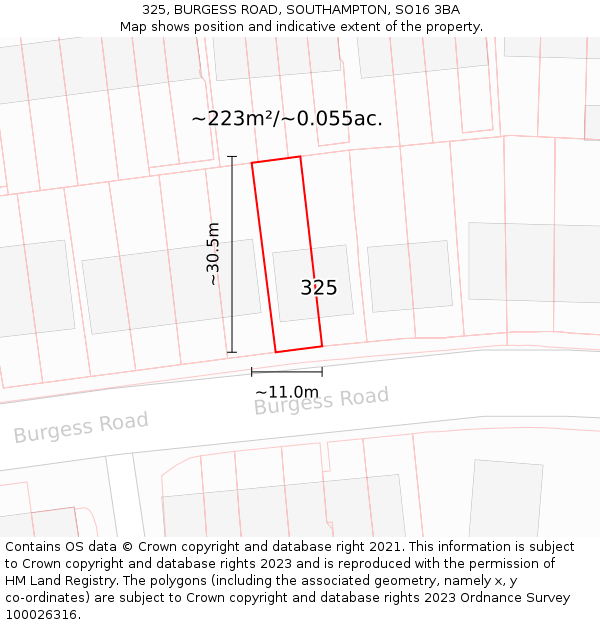 325, BURGESS ROAD, SOUTHAMPTON, SO16 3BA: Plot and title map