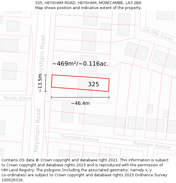 325, HEYSHAM ROAD, HEYSHAM, MORECAMBE, LA3 2BA: Plot and title map
