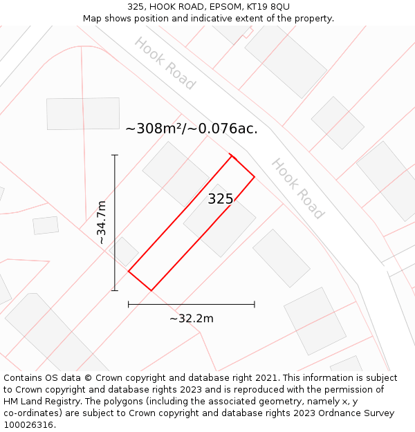 325, HOOK ROAD, EPSOM, KT19 8QU: Plot and title map