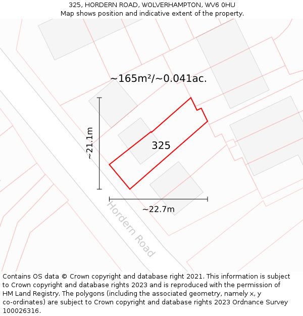 325, HORDERN ROAD, WOLVERHAMPTON, WV6 0HU: Plot and title map
