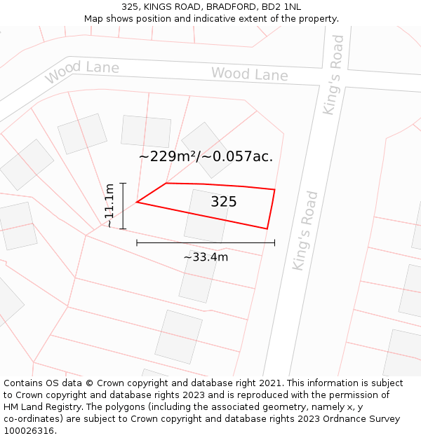 325, KINGS ROAD, BRADFORD, BD2 1NL: Plot and title map