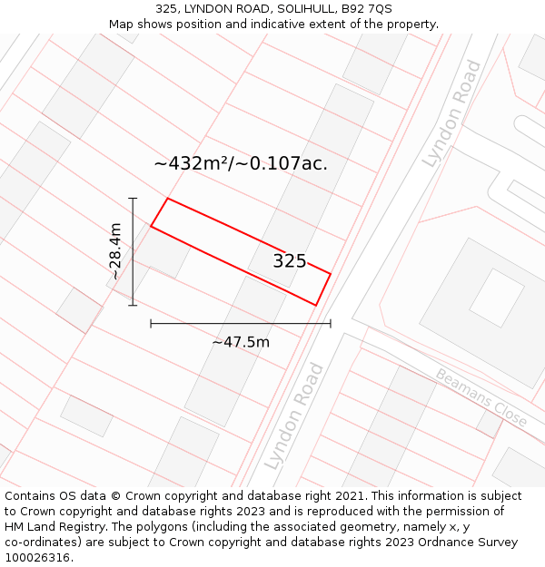 325, LYNDON ROAD, SOLIHULL, B92 7QS: Plot and title map