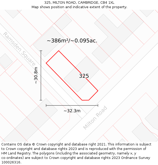 325, MILTON ROAD, CAMBRIDGE, CB4 1XL: Plot and title map