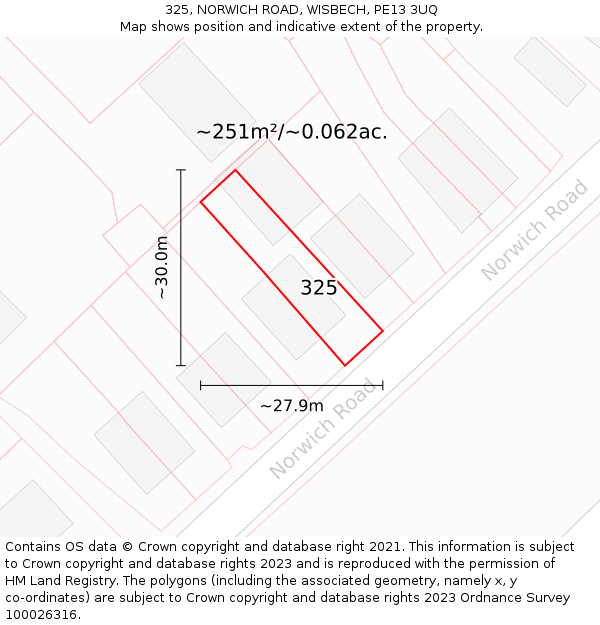 325, NORWICH ROAD, WISBECH, PE13 3UQ: Plot and title map